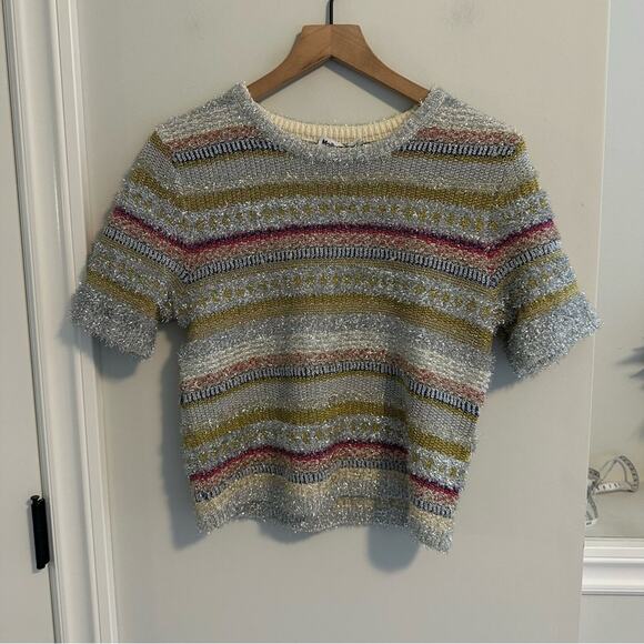NWT Molly Goddard Silver Gold Metallic Knit Short Sleeve Sweater Top Medium - Picture 13 of 16
